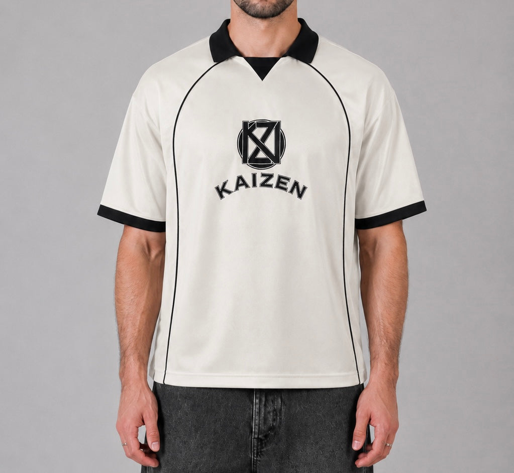 Kaizen Oversized Collared Jersey - Off White / Black