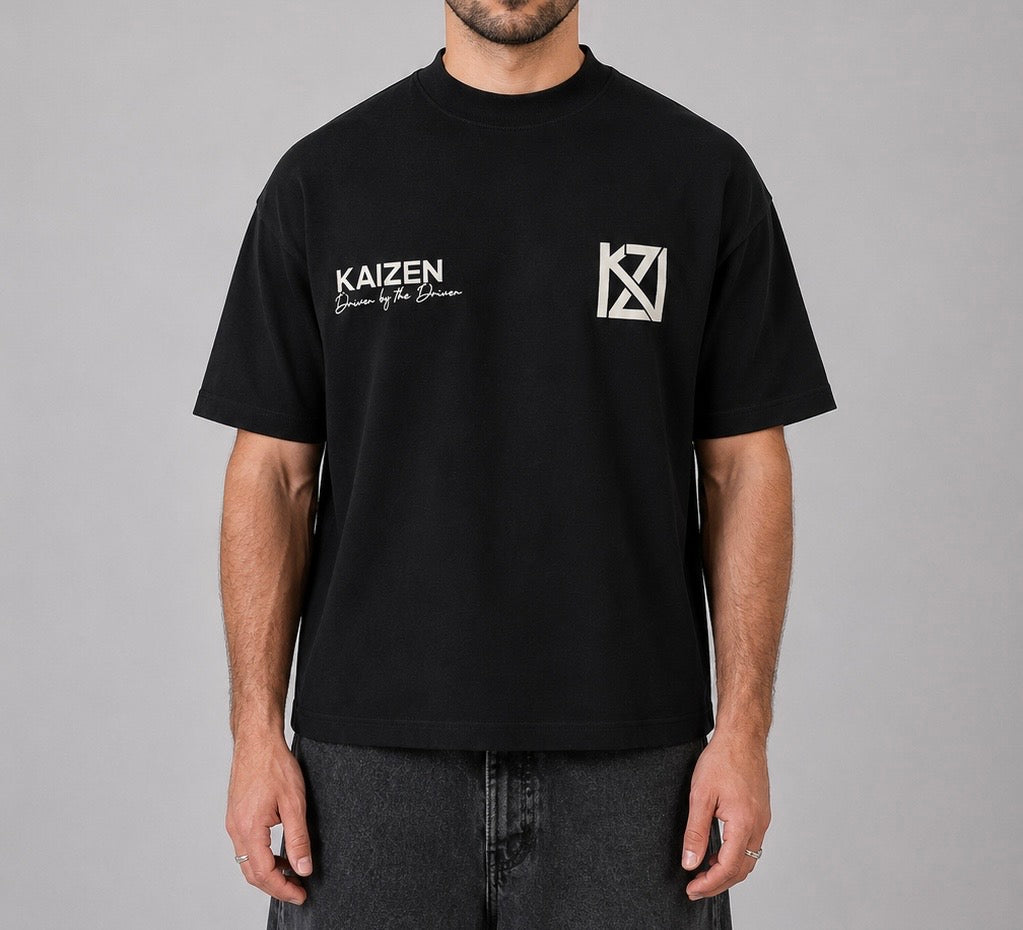 Kaizen Dual Logo Oversized Tee - Black / White