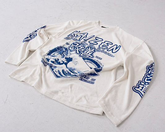'The Great Wave' Long Sleeve Waffle Tee
