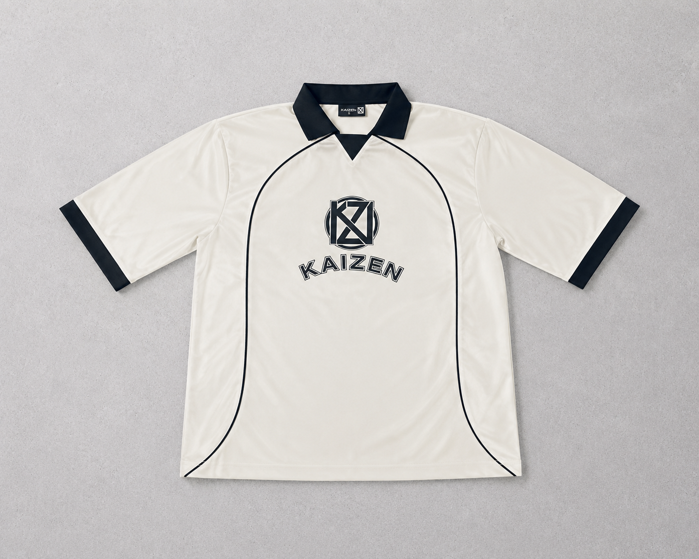 Kaizen Oversized Collared Jersey - Off White / Black