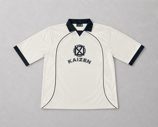 Kaizen Oversized Collared Jersey - Off White / Black